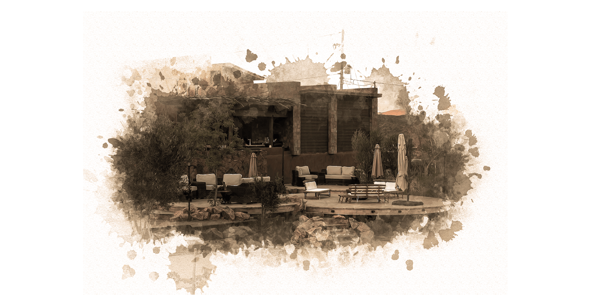Luxury boutique resort in Valle de Guadalupe surrounded by vineyards, artistic painting-style scenic view of O2 Resort